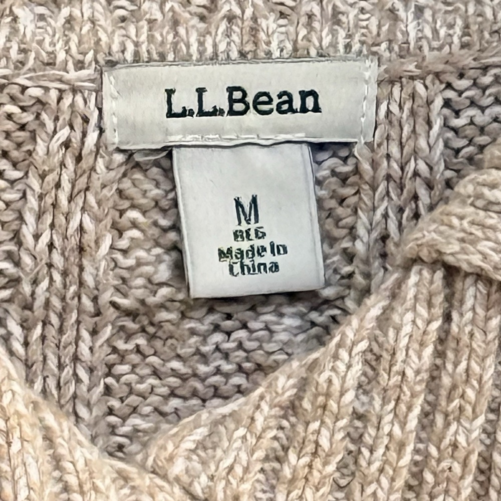 L.L. Bean Cable Knit Fisherman Cardigan Sweater Beige Cotton Button Front M - Picture 4 of 8